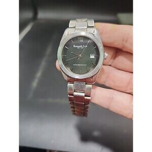 Kenneth Cole Watch Men 36mm Silver Tone Black Dial Date New Battery